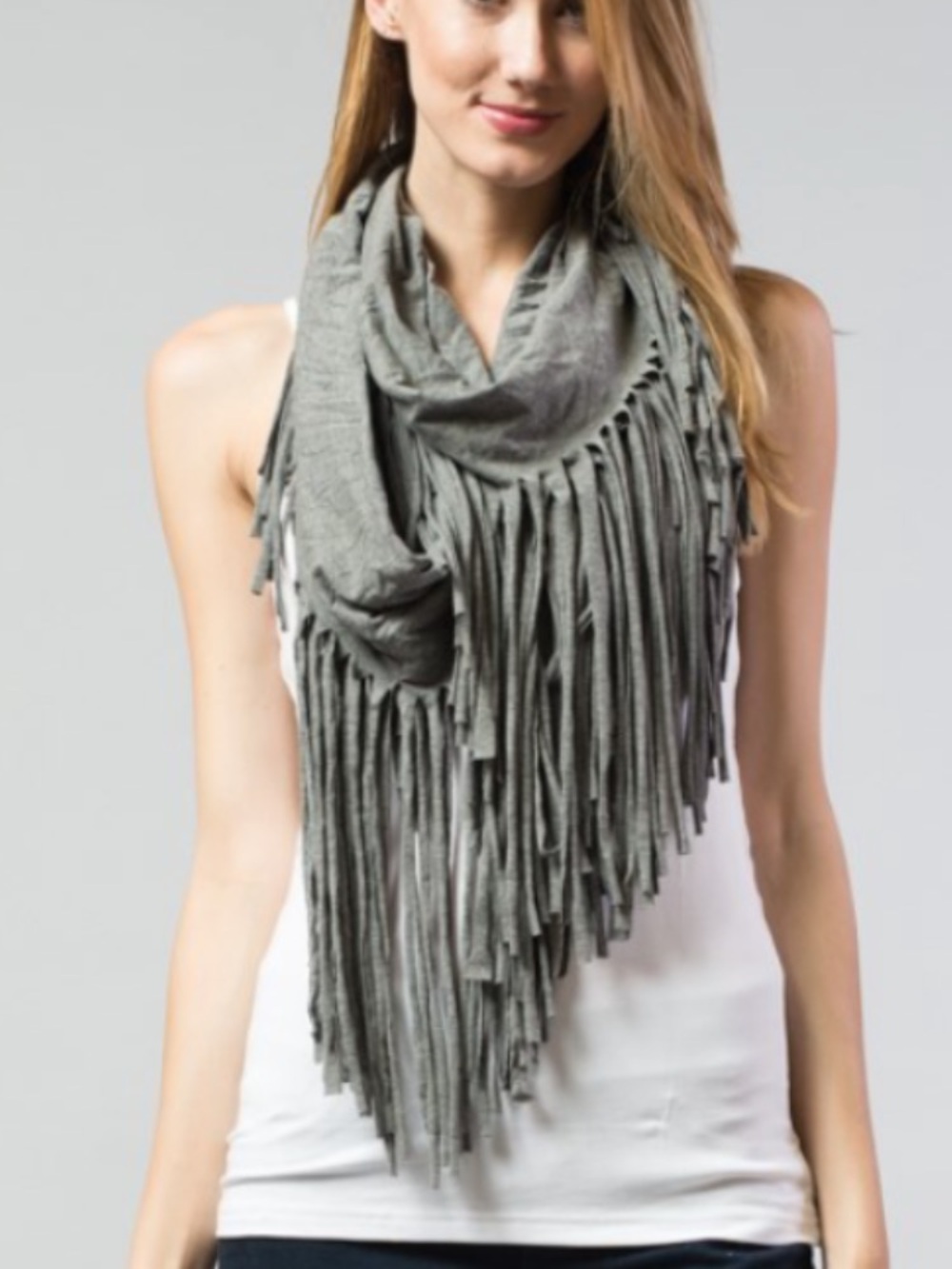 Fringed Lightweight Scarf - Gray